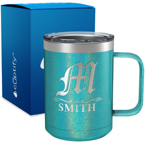 Personalized Gothic Initial Engraved on 15oz Coffee Mug