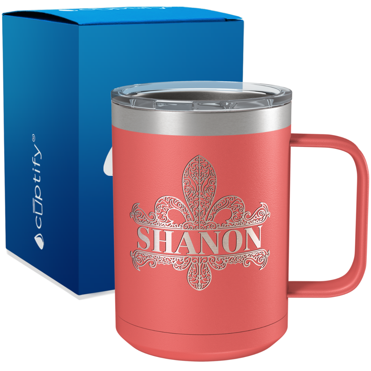 Personalized Fleur de Lis Engraved on 15oz Coffee Mug