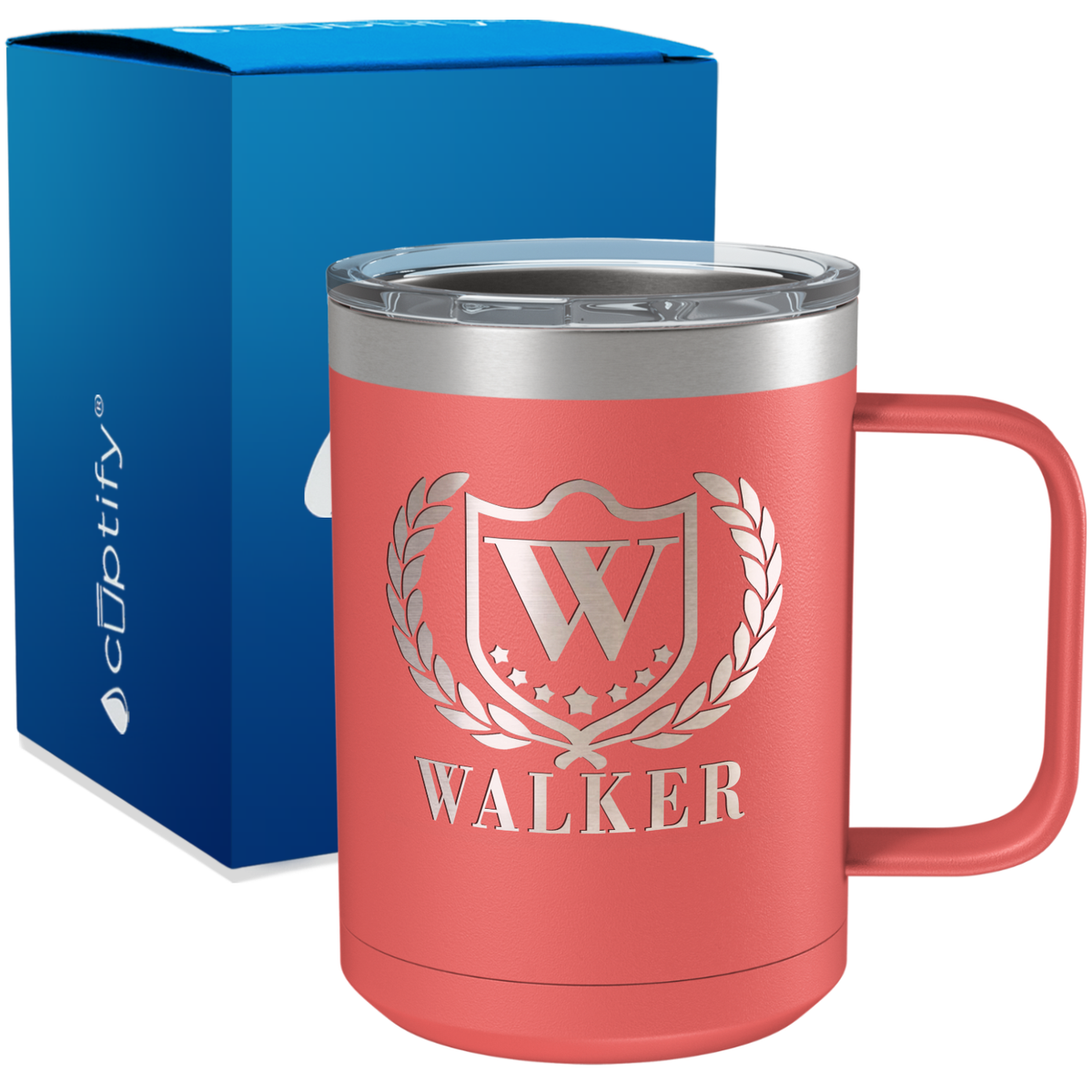 Personalized Monogram with Laurels Engraved on 15oz Coffee Mug