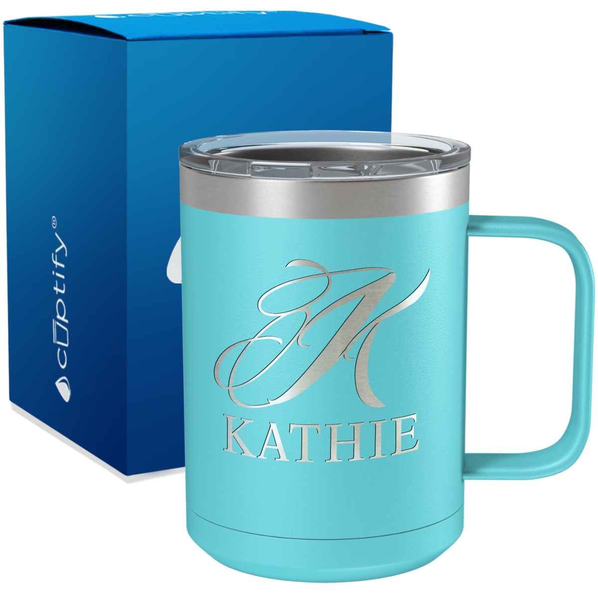 Personalized Script Initial and Name Engraved on 15oz Coffee Mug