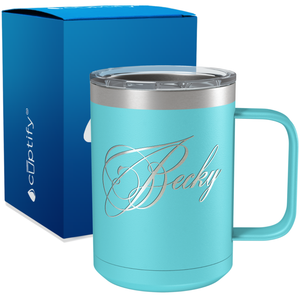 Personalized Decorative Script Engraved on 15oz Coffee Mug