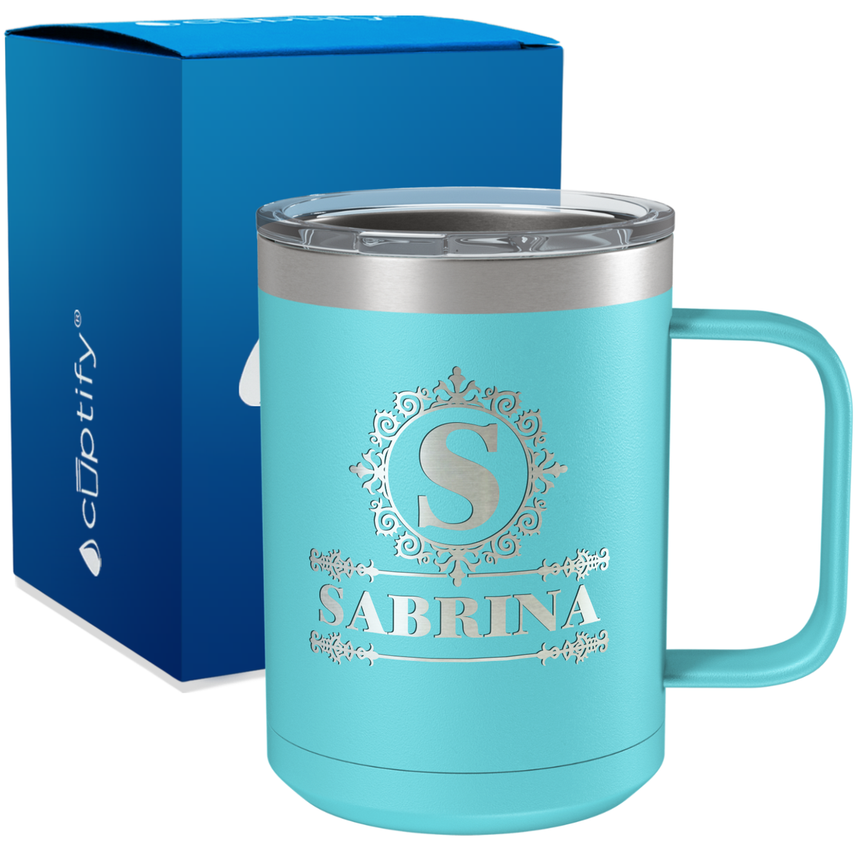 Personalized Ultramodern Initial and Name Engraved on 15oz Coffee Mug