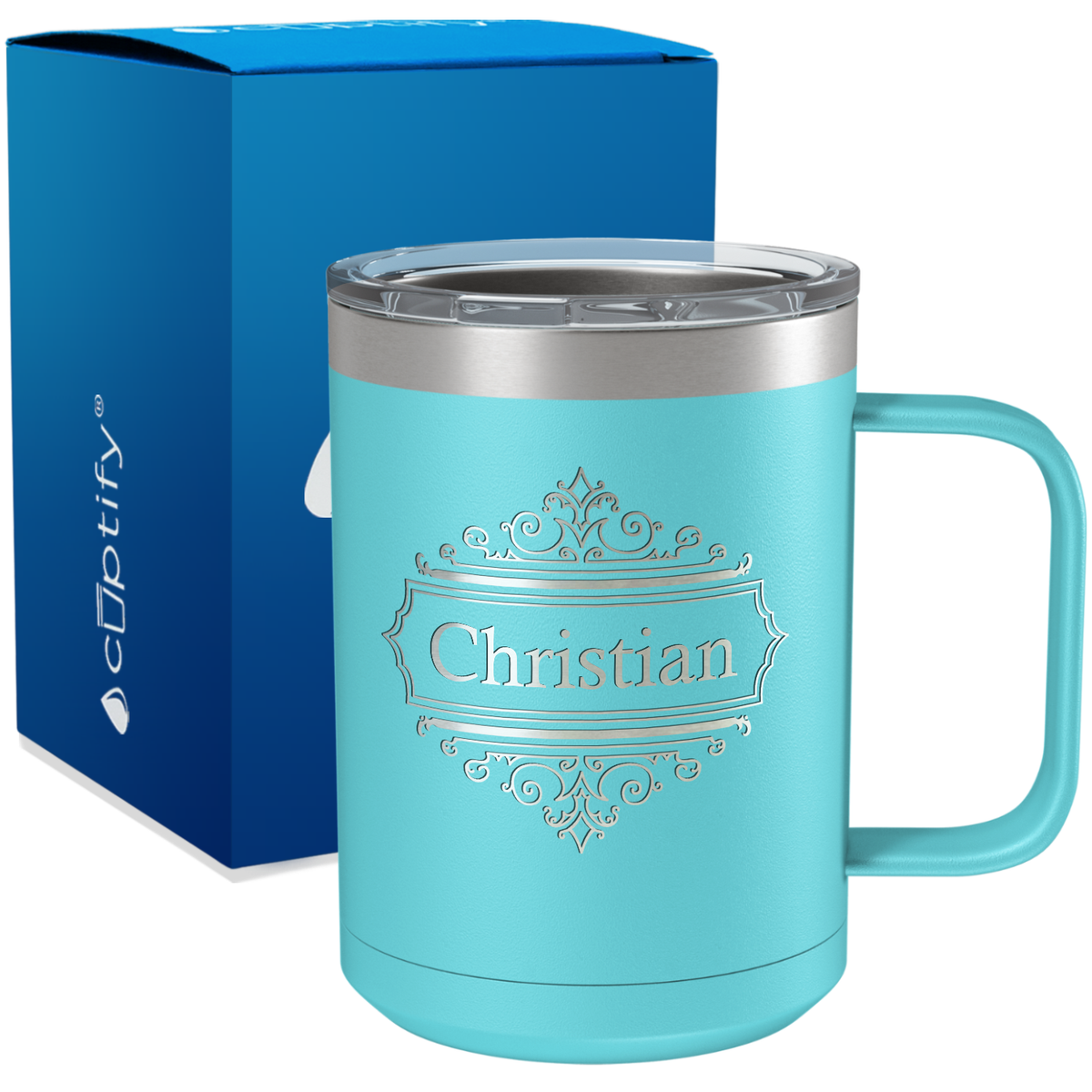 Personalized Crest Border Engraved on 15oz Coffee Mug