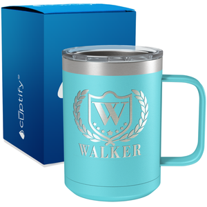 Personalized Monogram with Laurels Engraved on 15oz Coffee Mug