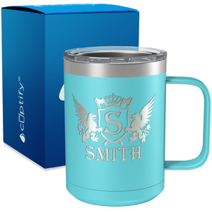 Personalized Monogram Initial Badge Crown Engraved on 15oz Coffee Mug
