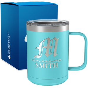 Personalized Gothic Initial Engraved on 15oz Coffee Mug