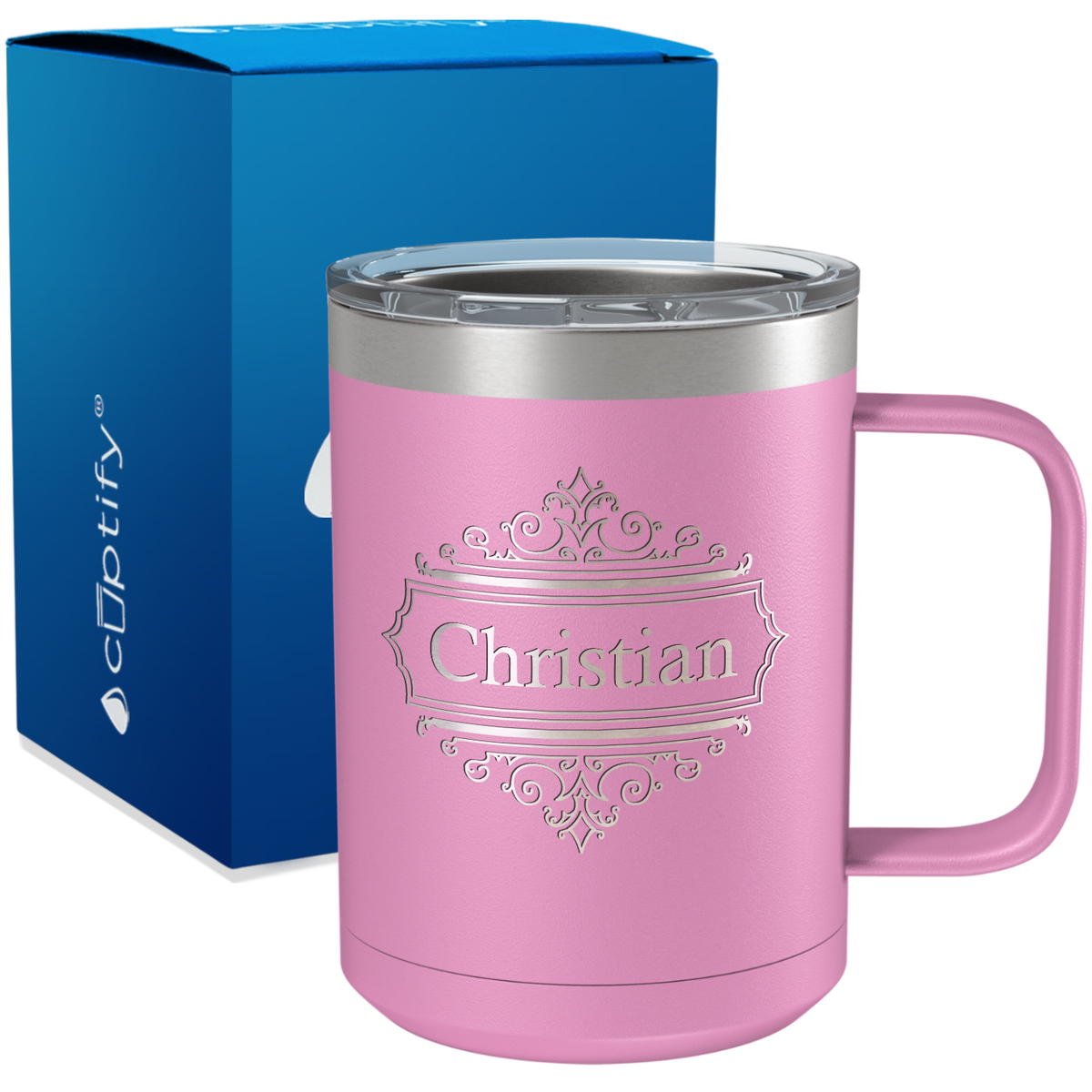 Personalized Crest Border Engraved on 15oz Coffee Mug