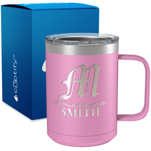 Personalized Gothic Initial Engraved on 15oz Coffee Mug