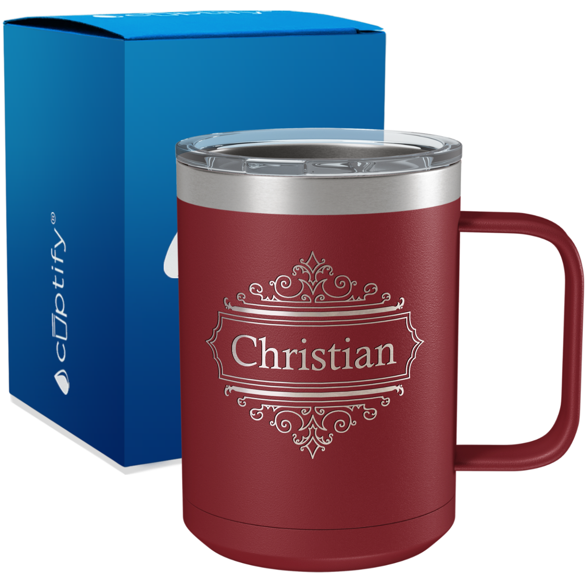 Personalized Crest Border Engraved on 15oz Coffee Mug