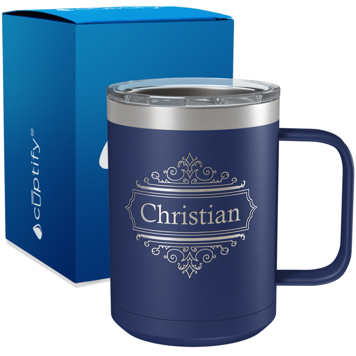 Personalized Crest Border Engraved on 15oz Coffee Mug