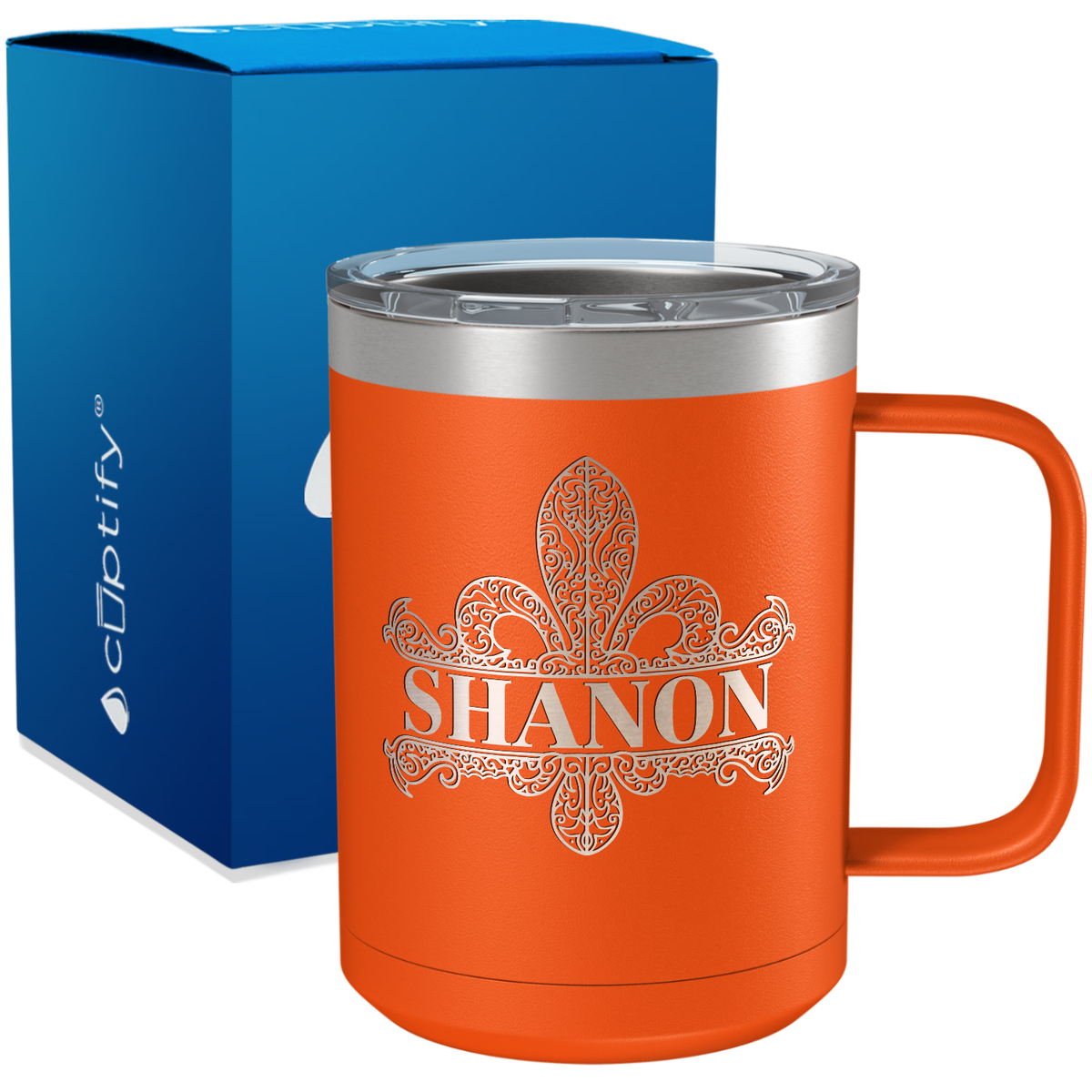 Personalized Fleur de Lis Engraved on 15oz Coffee Mug