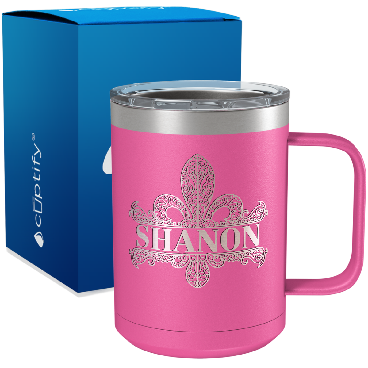 Personalized Fleur de Lis Engraved on 15oz Coffee Mug