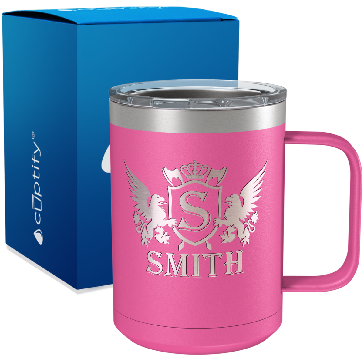 Personalized Monogram Initial Badge Crown Engraved on 15oz Coffee Mug