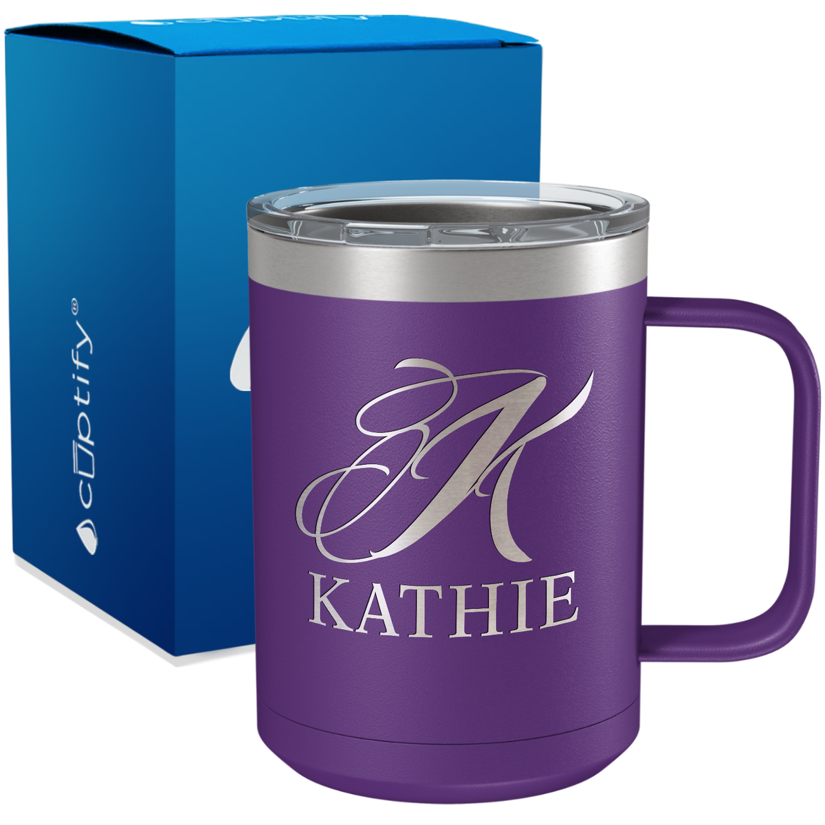 Personalized Script Initial and Name Engraved on 15oz Coffee Mug