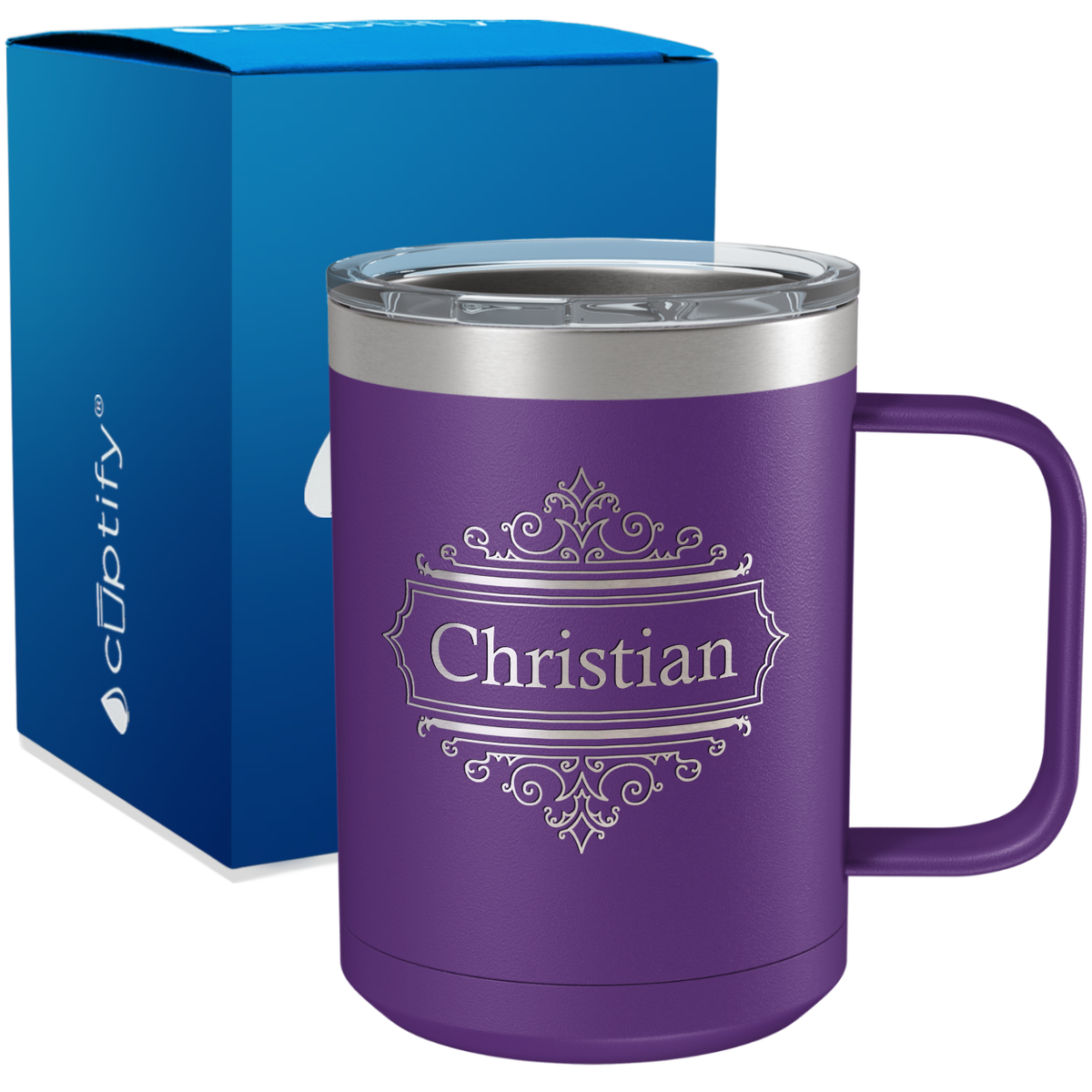 Personalized Crest Border Engraved on 15oz Coffee Mug