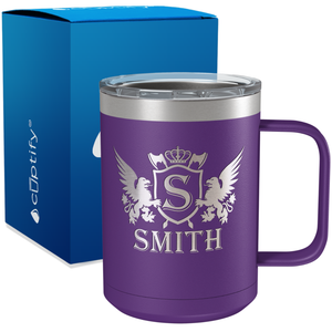 Personalized Monogram Initial Badge Crown Engraved on 15oz Coffee Mug