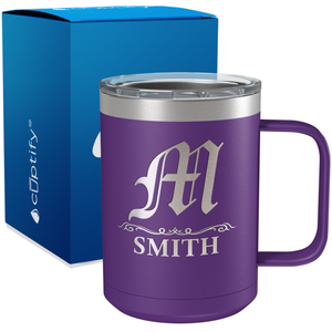 Personalized Gothic Initial Engraved on 15oz Coffee Mug