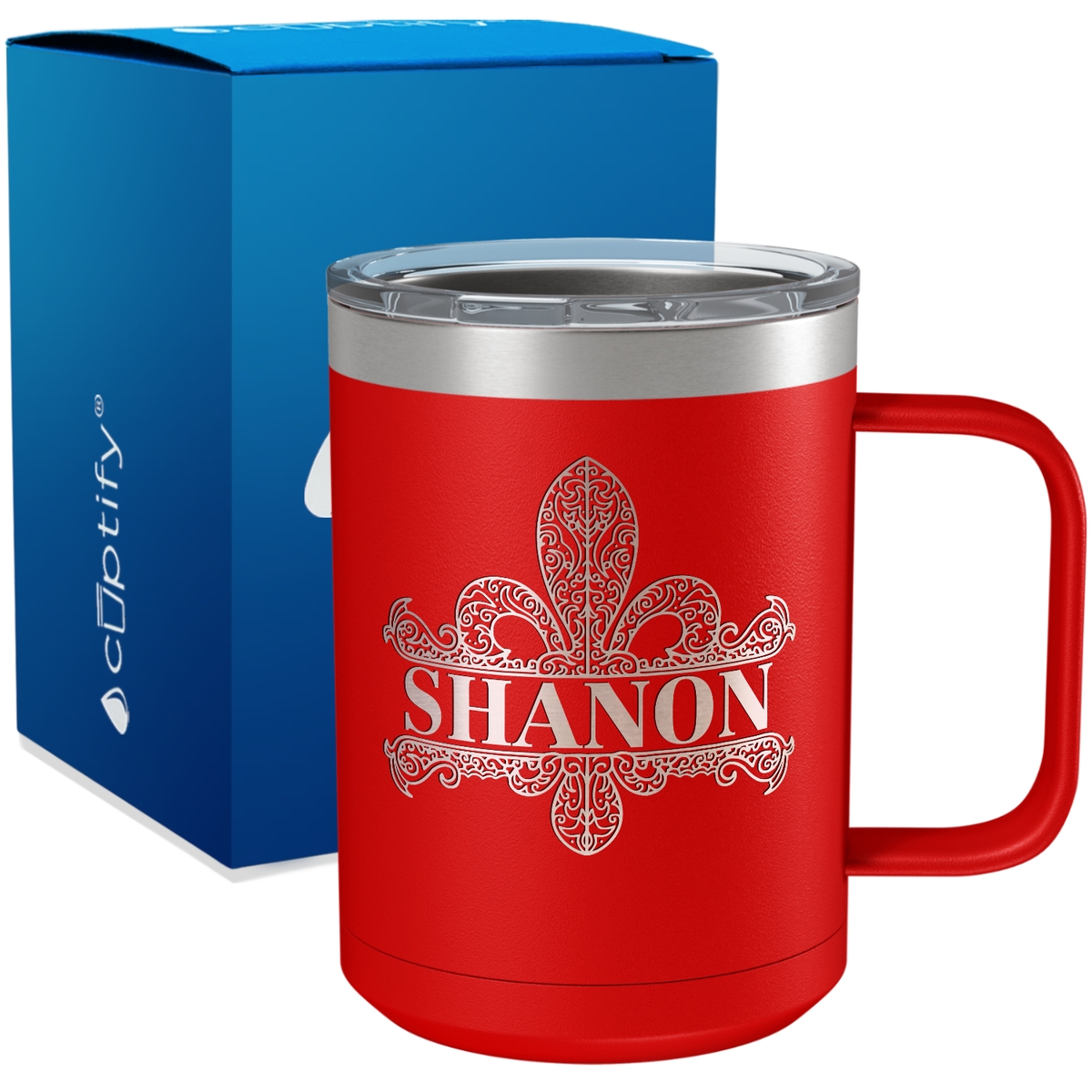 Personalized Fleur de Lis Engraved on 15oz Coffee Mug