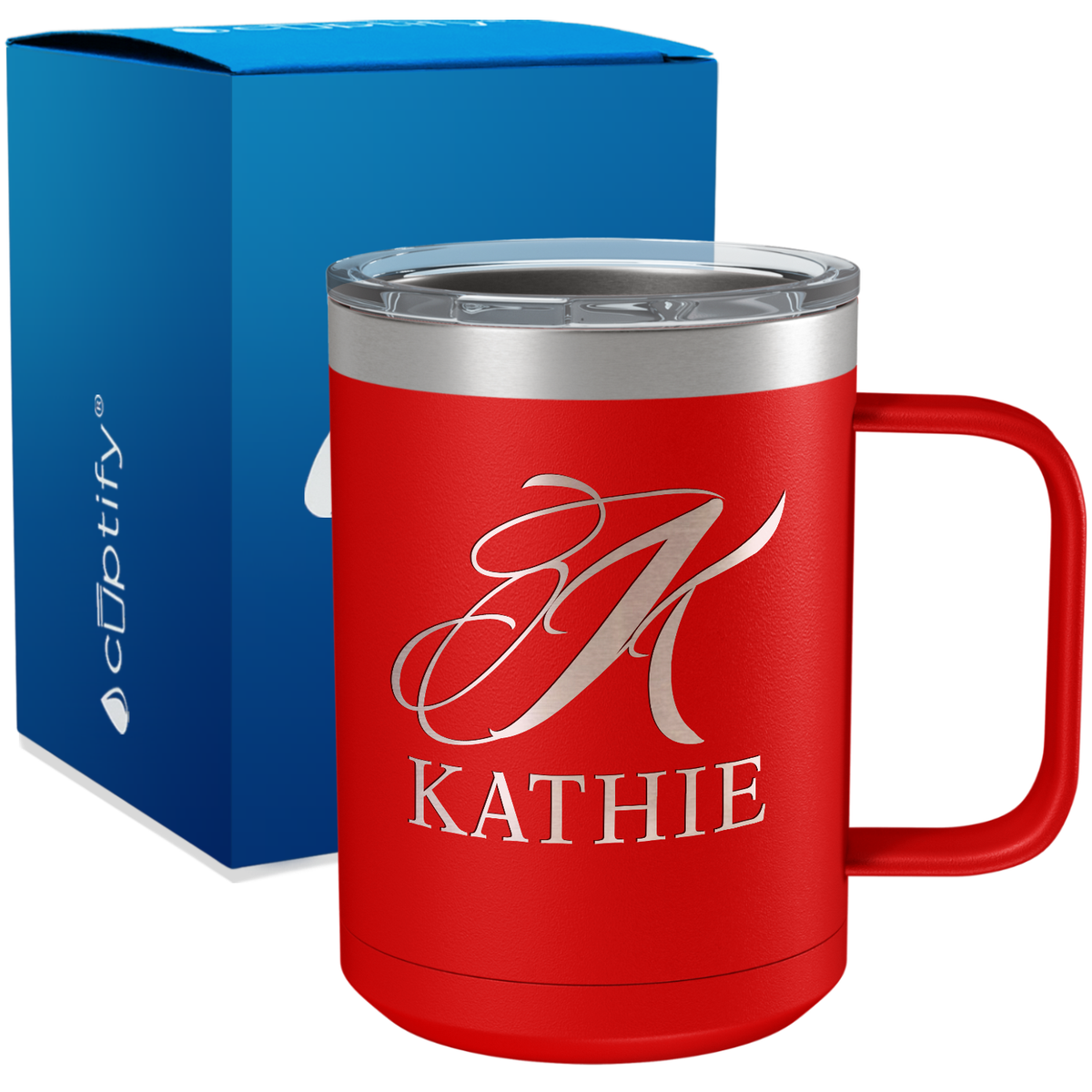 Personalized Script Initial and Name Engraved on 15oz Coffee Mug