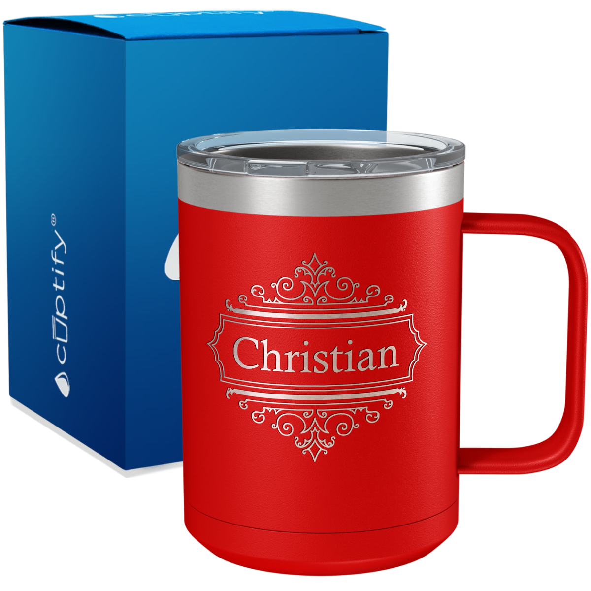 Personalized Crest Border Engraved on 15oz Coffee Mug