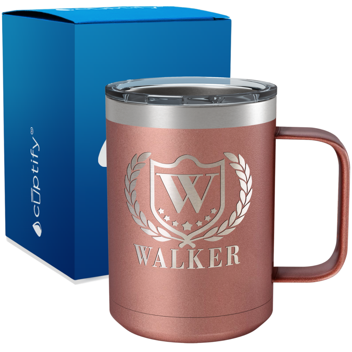 Personalized Monogram with Laurels Engraved on 15oz Coffee Mug