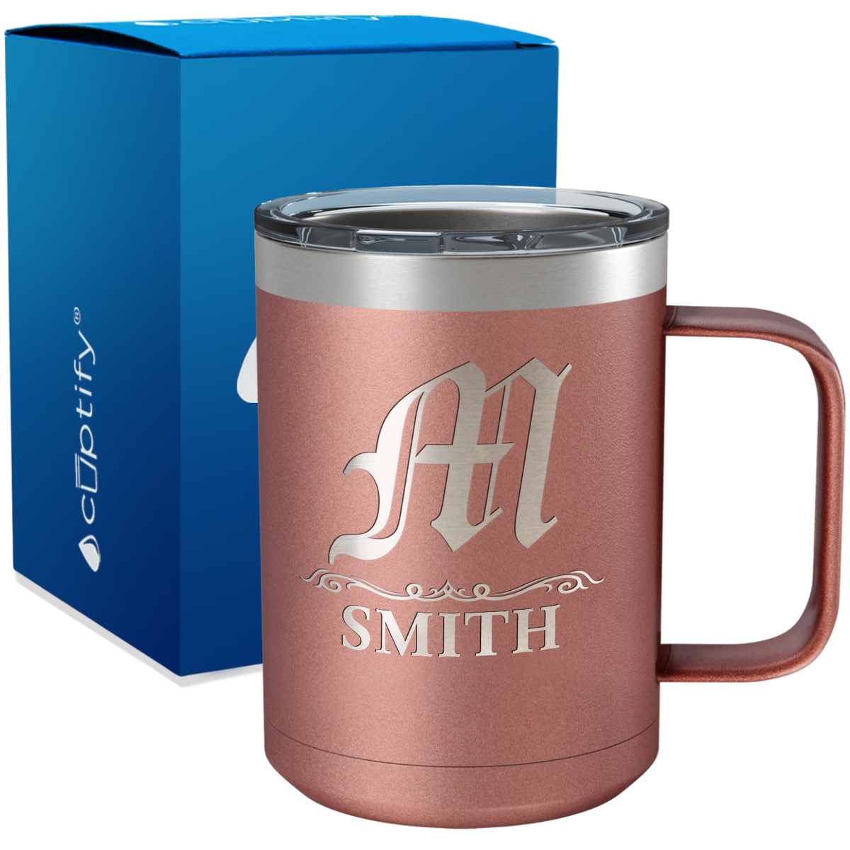 Personalized Gothic Initial Engraved on 15oz Coffee Mug