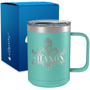 Personalized Fleur de Lis Engraved on 15oz Coffee Mug