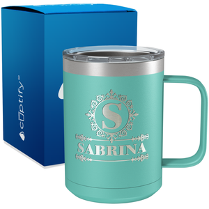 Personalized Ultramodern Initial and Name Engraved on 15oz Coffee Mug