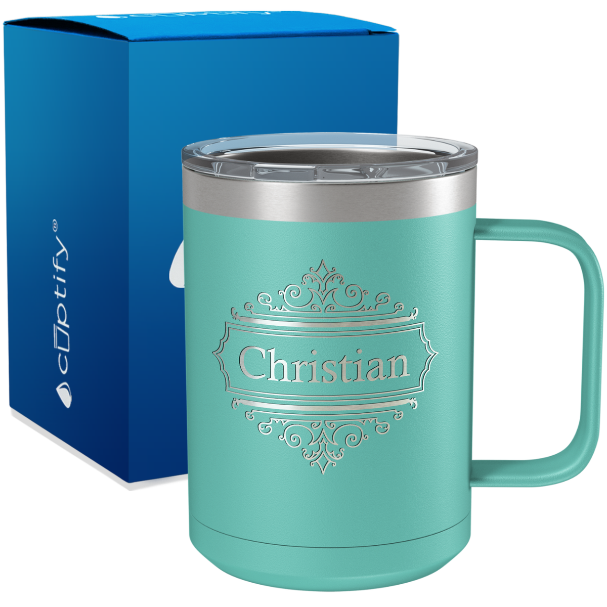 Personalized Crest Border Engraved on 15oz Coffee Mug