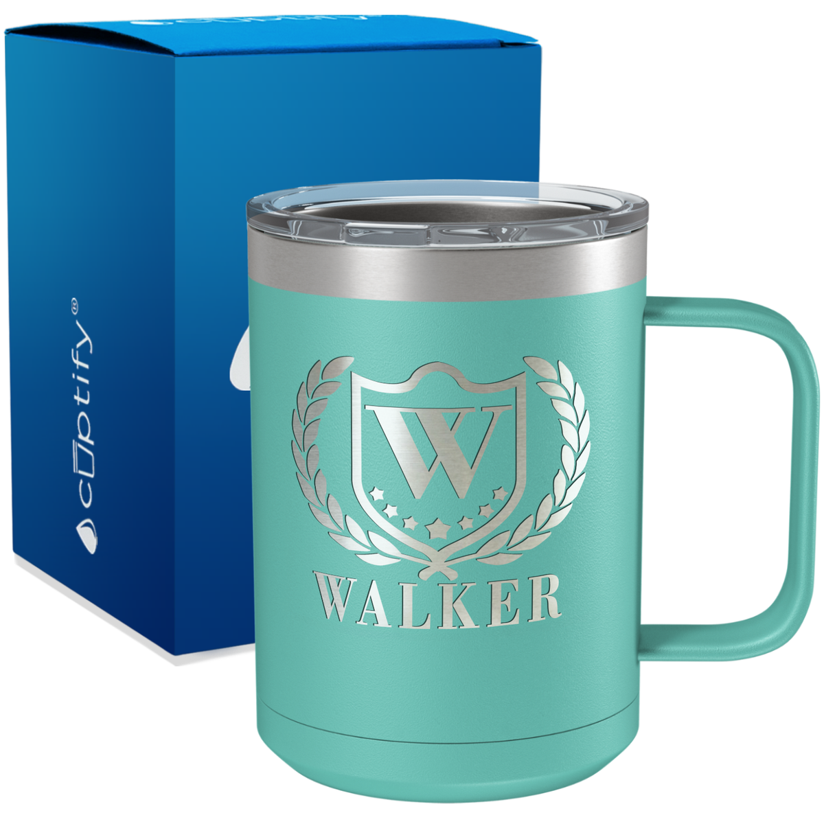 Personalized Monogram with Laurels Engraved on 15oz Coffee Mug
