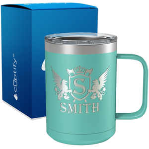 Personalized Monogram Initial Badge Crown Engraved on 15oz Coffee Mug