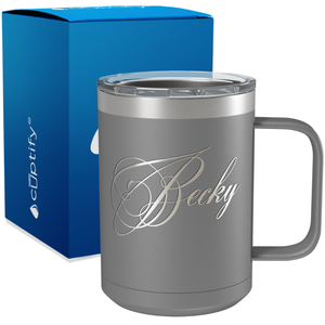 Personalized Decorative Script Engraved on 15oz Coffee Mug