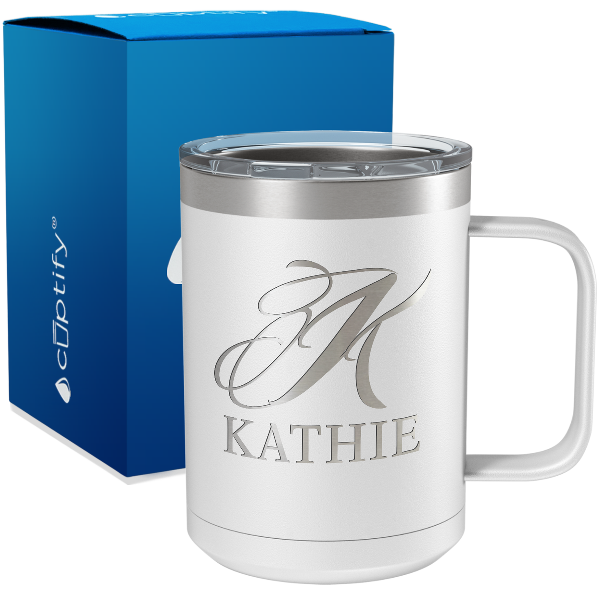 Personalized Script Initial and Name Engraved on 15oz Coffee Mug