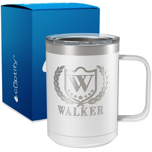 Personalized Monogram with Laurels Engraved on 15oz Coffee Mug