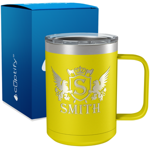 Personalized Monogram Initial Badge Crown Engraved on 15oz Coffee Mug