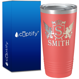 Personalized Monogram Initial Badge Crown Engraved on 20oz Tumbler