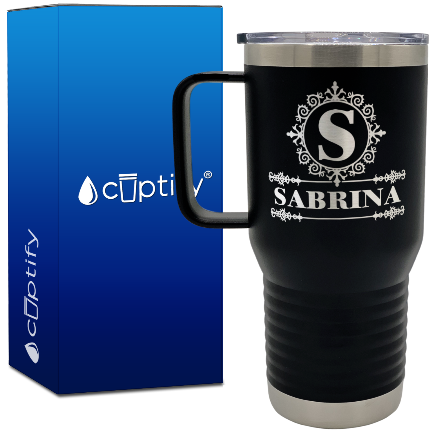Personalized Ultramodern Initial and Name Engraved on 20oz Travel Mug