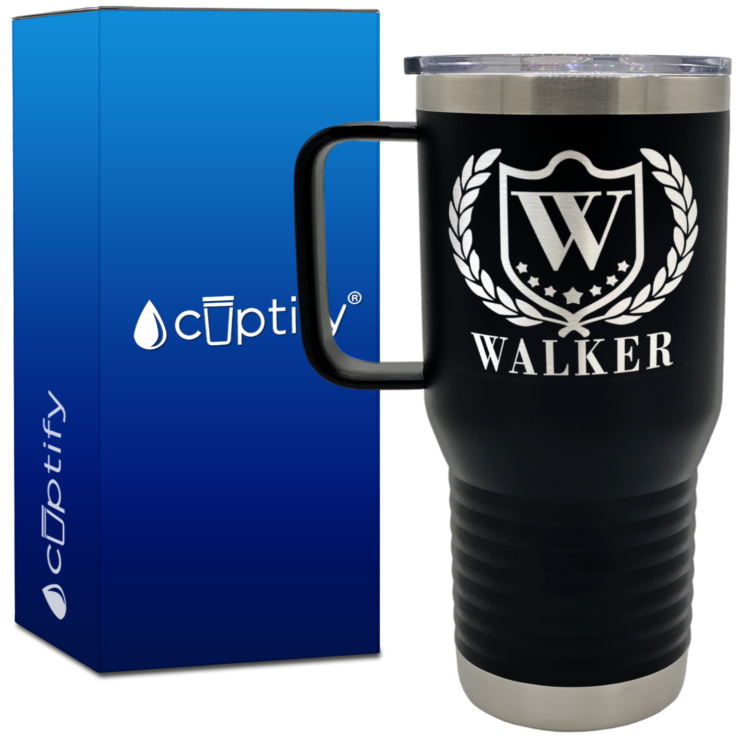 Personalized Monogram with Laurels Engraved on 20oz Travel Mug