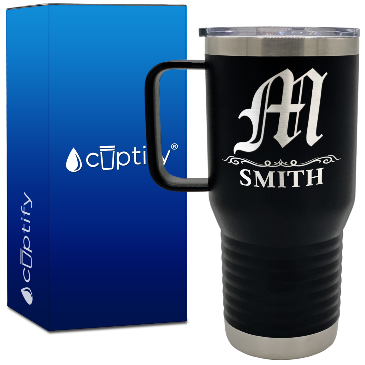 Personalized Gothic Initial Engraved on 20oz Travel Mug