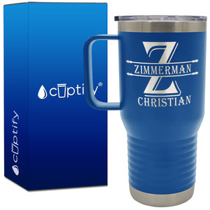 Personalized Initial Block Engraved on 20oz Travel Mug