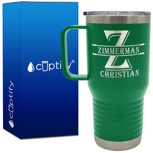 Personalized Initial Block Engraved on 20oz Travel Mug