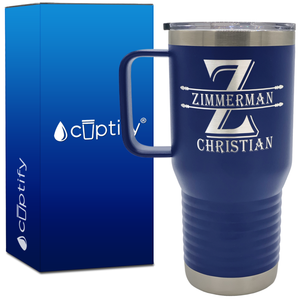 Personalized Initial Block Engraved on 20oz Travel Mug