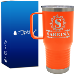 Personalized Ultramodern Initial and Name Engraved on 20oz Travel Mug