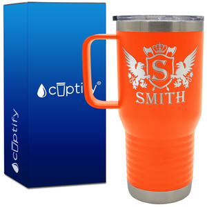 Personalized Monogram Initial Badge Crown Engraved on 20oz Travel Mug