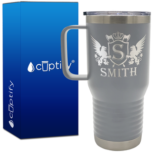 Personalized Monogram Initial Badge Crown Engraved on 20oz Travel Mug