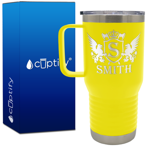 Personalized Monogram Initial Badge Crown Engraved on 20oz Travel Mug