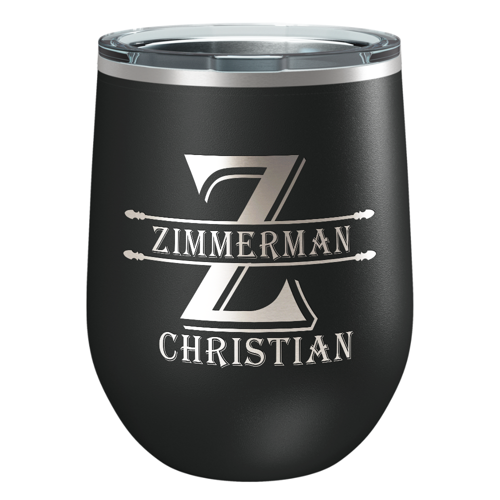 Personalized Initial Block Engraved on 12oz Wine Tumbler