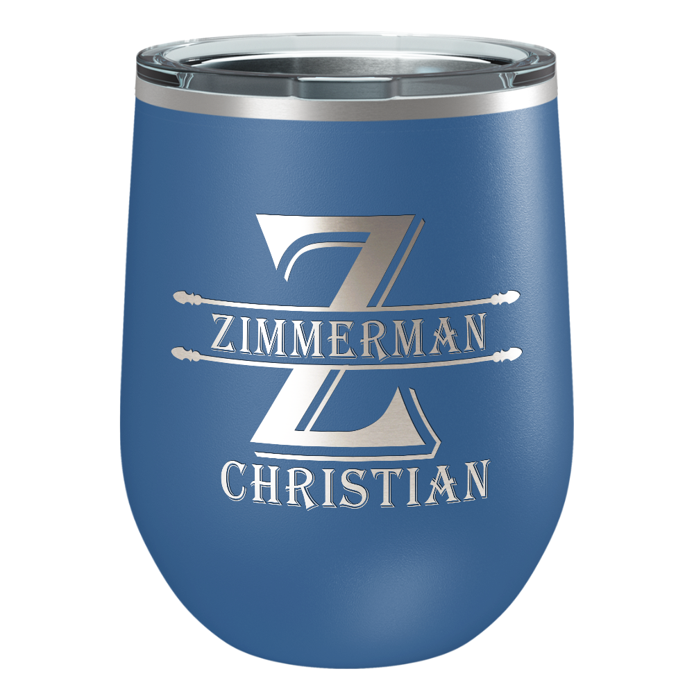 Personalized Initial Block Engraved on 12oz Wine Tumbler