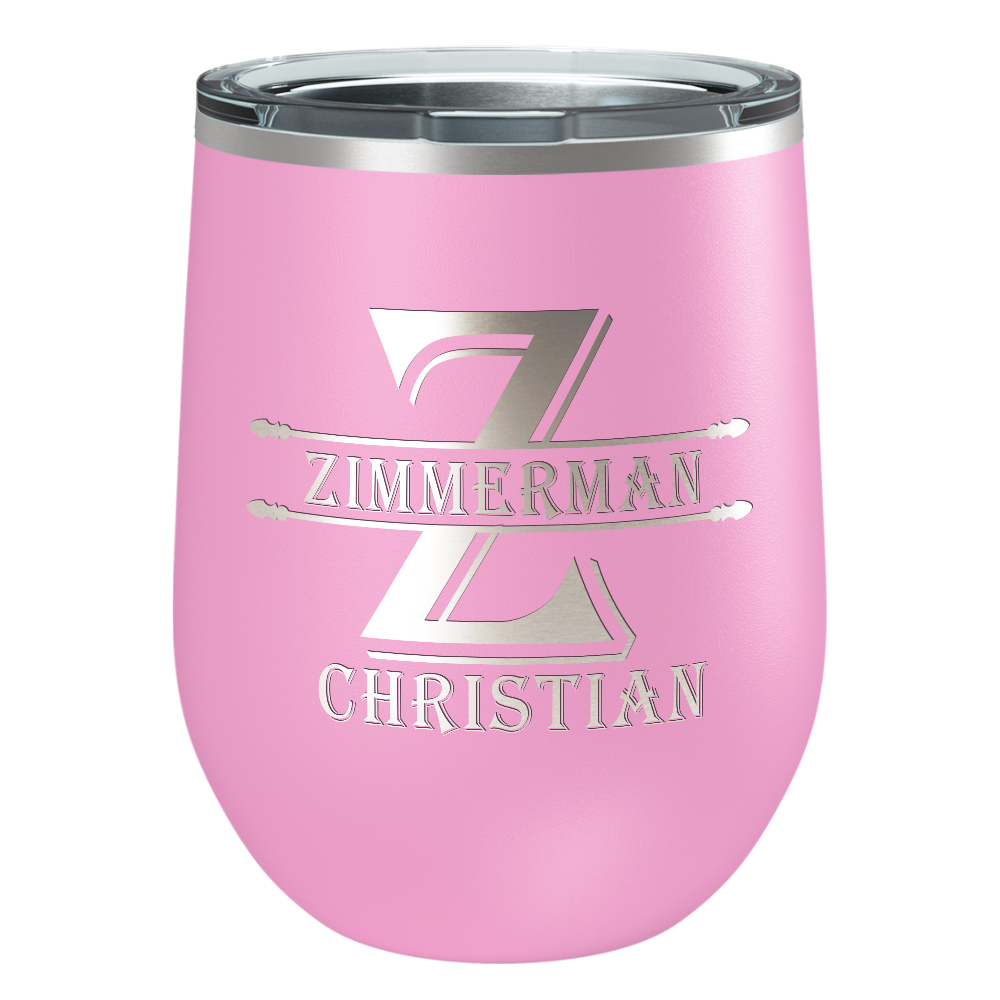 Personalized Initial Block Engraved on 12oz Wine Tumbler