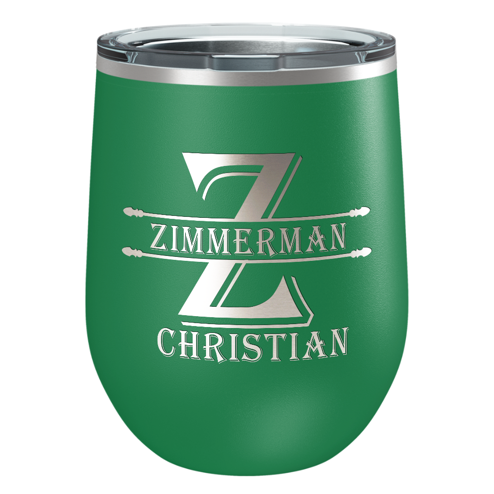 Personalized Initial Block Engraved on 12oz Wine Tumbler